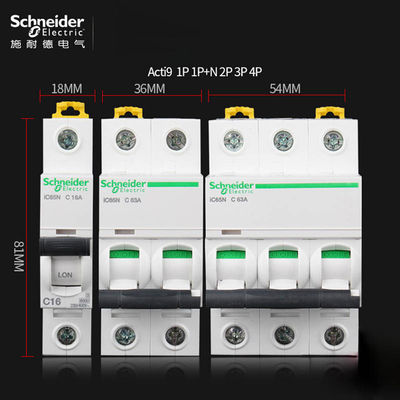 Acti9 MCB Schneider Electric Minyatür Devre Kesici 6 ~ 63A, 1P, 2P, 3P, 4P, Elektrik dağıtımı için DPN