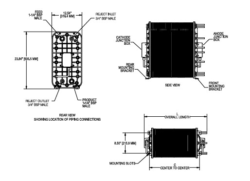 IonPure W3T17312 IP-LXM30Z-4 MK2/MK3 Endüstriyel Elektrodeonizasyon Modülü Akış 3.4m3/H ((15.0gpm/Ft2) 4-11pH Aralık
